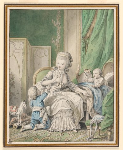 Mother and Two Children in a Boudoir, Possibly 1782 by Jean-Baptiste Huet