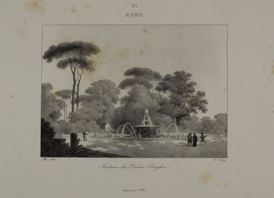 Fountain in the Garden of the Villa Borghese, Rome by Jean Baptiste Isabey