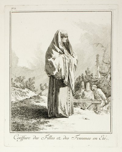 Headdress for Girls and Women in Summer, plate three from Divers Habillements des Peuples du Nord by Jean Baptiste Le Prince