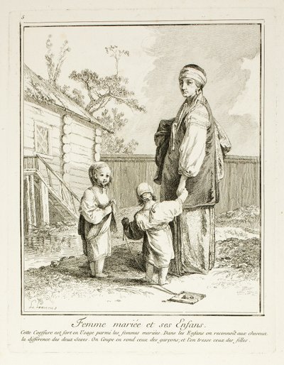 Married Woman and Her Children, Plate Five from Divers Habillements des Peuples du Nord by Jean Baptiste Le Prince