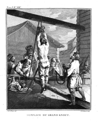 Punishment with a Great Knout. From Voyage en Siberie by Jean Baptiste Le Prince