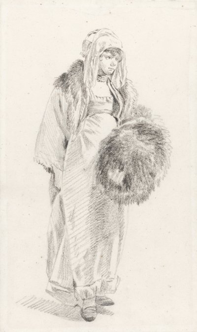 Russian woman with a fur muff by Jean Baptiste Le Prince