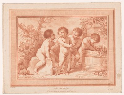 Four Putti by a Wine Barrel by Jean Baptiste Lucien
