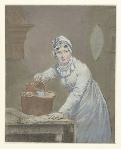 Maid pouring milk into a pan by Jean Baptiste Mallet (possibly)