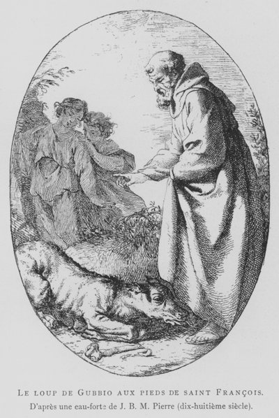 The Wolf of Gubbio at the Feet of St Francis of Assisi by Jean Baptiste Marie (after) Pierre