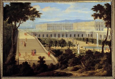 View of the Orangerie, the Stairs of the Cent-Marches and the Chateau of Versailles by Jean Baptiste Martin