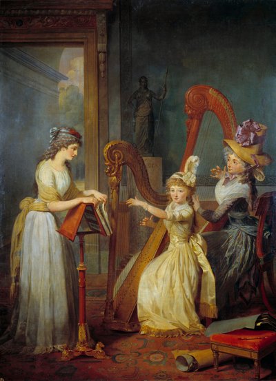Stephanie Felicite Ducrest de Saint-Aubin, Countess of Genlis, Gives a Harp Lecture to the Children of the Duke of Orleans at the Castle of Saint Leu by Jean Baptiste Mauzaisse