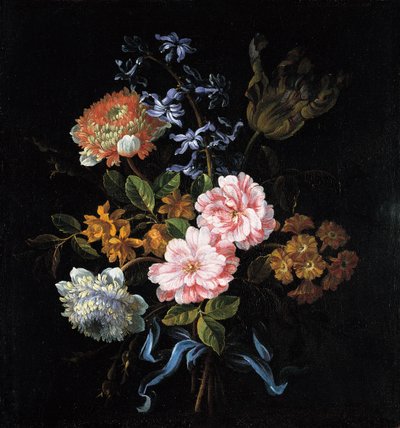 Bouquet of Poppy Anemones, Roses, Double Campernelle, a Hyacinth, a Tulip and Auricula Tied with a Bow by Jean Baptiste Monnoyer