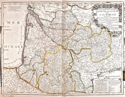 Map of Guyenne and Gascony (Southwest of France) by Jean Baptiste Nolin
