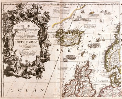 Map of Iceland and Northern British Isles, in the North Sea by Jean Baptiste Nolin