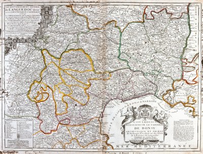 Map of Languedoc (South of France) (engraving) by Jean Baptiste Nolin