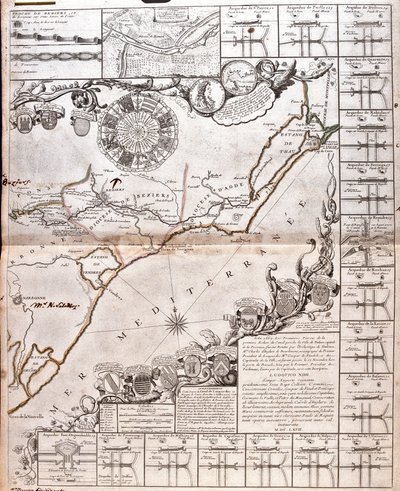 Map of the Canal du Midi, with its aqueducts by Jean Baptiste Nolin