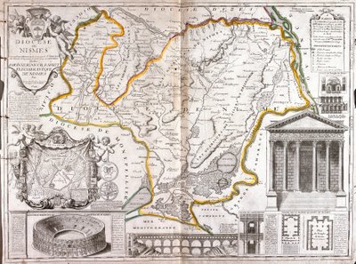 Map of the Diocese of Nimes (France) by Jean Baptiste Nolin