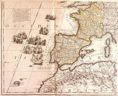 Map of the Western Mediterranean Countries: France, Spain, Portugal and North Africa, with the Balearic Islands, Corsica and Sardinia by Jean Baptiste Nolin