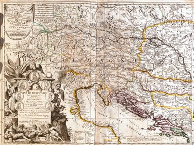 Map of the course of the Danube River in Germany by Jean Baptiste Nolin