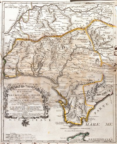 Map of the kingdoms of Granada and Andalusia (Spain) by Jean Baptiste Nolin