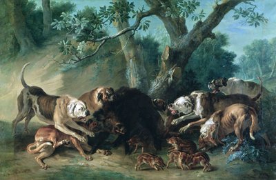 A Wild Sow and her Young Attacked by Dogs by Jean Baptiste Oudry