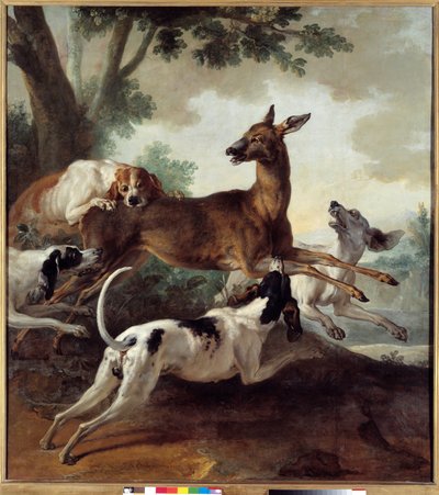 Deer Chased by Dogs. Hunting Scene. Painting by Jean Baptiste Oudry (1686-1755) by Jean Baptiste Oudry