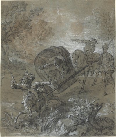 La Rancune on a Stretcher, Fallen in the Mire by Jean Baptiste Oudry