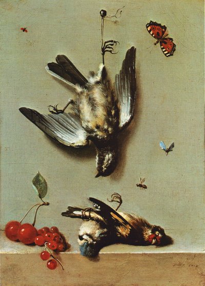 Still Life with Three Dead Birds, Currants, Cherries, and Insects by Jean Baptiste Oudry