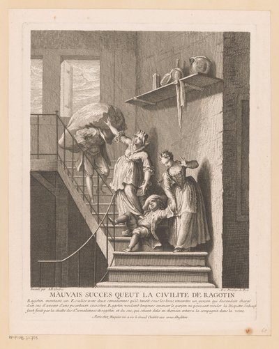 Ragotin with Two Ladies on a Staircase by Jean Baptiste Oudry