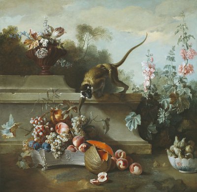 Still Life with Monkey, Fruits, and Flowers by Jean Baptiste Oudry