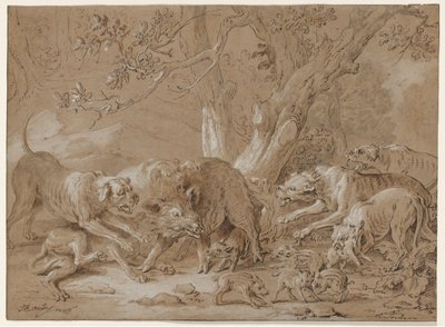 Wild Sow and Her Young Attacked by Dogs by Jean Baptiste Oudry
