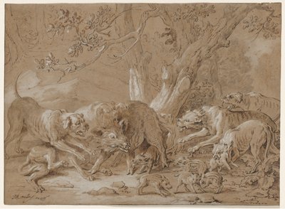 Wild Sow and Her Young Attacked by Dogs by Jean Baptiste Oudry