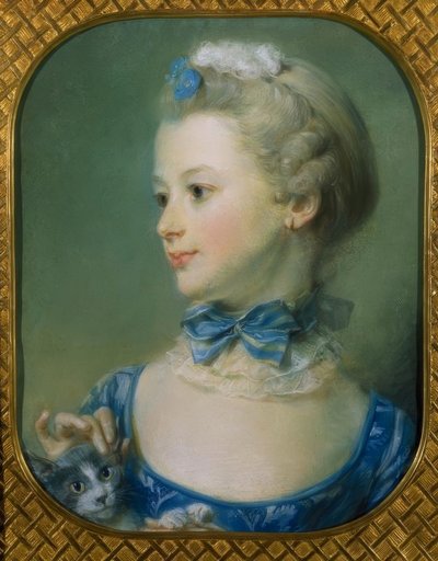 The Little Girl with the Cat (Portrait of Mlle Huquier) by Jean Baptiste Perronneau