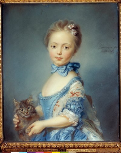 Portrait of the Young Girl with a Cat by Jean Baptiste Perronneau