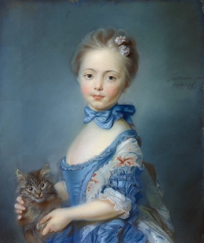 Portrait of the young girl with a cat by Jean Baptiste Perronneau