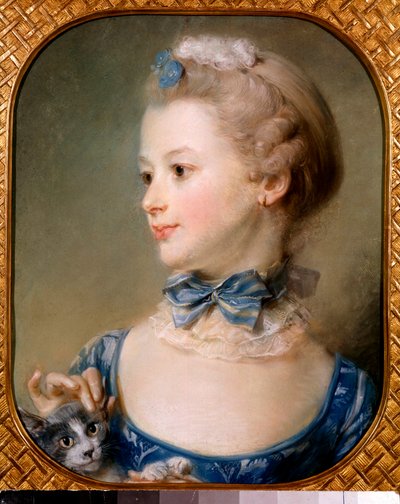 Portrait of a little girl with a cat by Jean Baptiste Perronneau