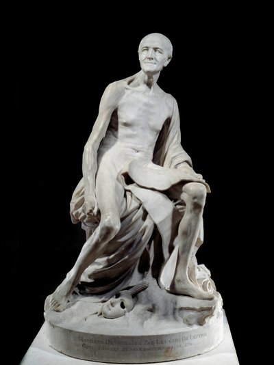 Francois-Marie Arouet dit Voltaire Nude Marble Sculpture by Jean-Baptiste Pigalle by Jean Baptiste Pigalle