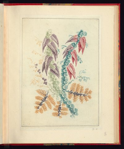 Ornamental Design with Triangular Purple and Red Leaves, from Nouvelle suite de cahiers de fleurs naturelle a l