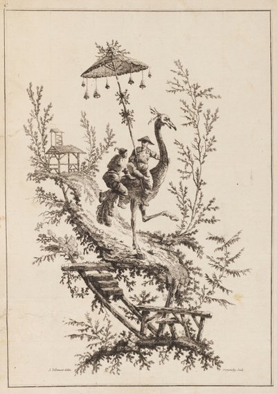Ostrich Riders, Plate from a Set of Chinoiserie Representations by Jean Baptiste Pillement