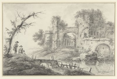 Ruins by a River with Two Countrymen by Jean Baptiste Pillement