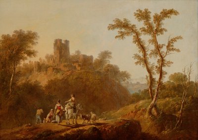 Wooded Hilly Landscape with Peasants by Jean Baptiste Pillement