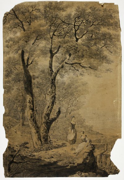 Wooded Landscape with Two Women in Foreground by Jean Baptiste Pillement
