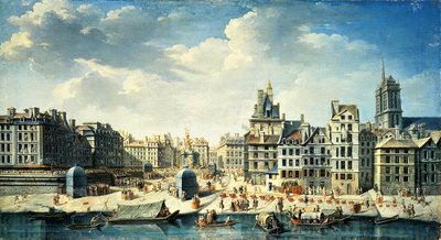A square on the banks of the Seine in Paris by Jean Baptiste Raguenet