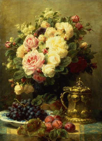 A Vase of Roses and a Tankard on a Table by Jean Baptiste Robie