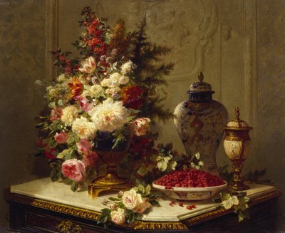 Still life with flowers and raspberries by Jean Baptiste Robie