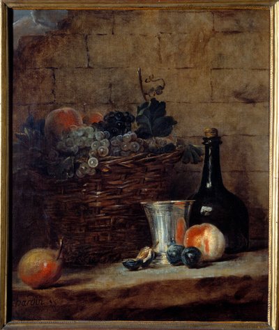 Basket of White and Black Grapes, Silver Cup and Bottle by Jean Baptiste Simeon Chardin