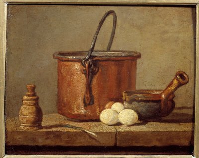 Kitchen Utensils, Cauldron, Poelon and Eggs by Jean Baptiste Simeon Chardin
