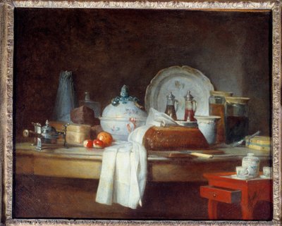 The Office table or the Debris from a lunch. Painting by Jean Baptiste Simeon Chardin. 1763. Louvre Museum, Paris by Jean Baptiste Simeon Chardin