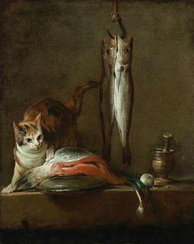 Still Life With Cat and Fish by Jean Baptiste Simeon Chardin