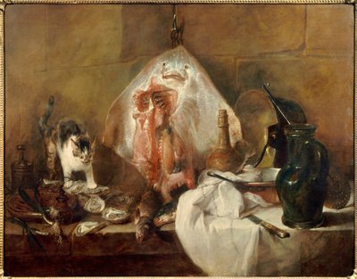 The still life skate of fish, oysters, jug by Jean Baptiste Simeon Chardin