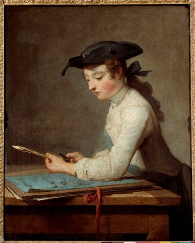 Young Cartoonist Carving His Pencil by Jean Baptiste Simeon Chardin