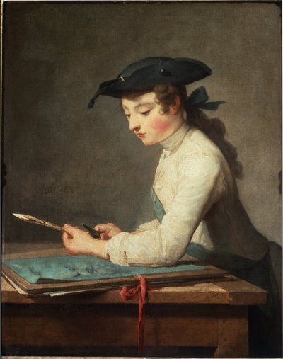 Young Cartoonist Carving His Pencil by Jean Baptiste Simeon Chardin