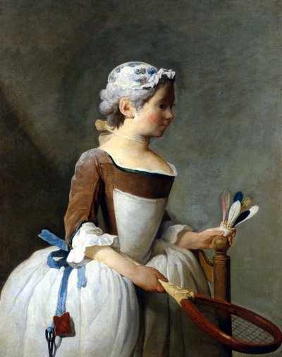 Young Girl with Snowshoe and Steering Wheel (Painting by Jean Baptiste Siméon Chardin) by Jean Baptiste Simeon Chardin
