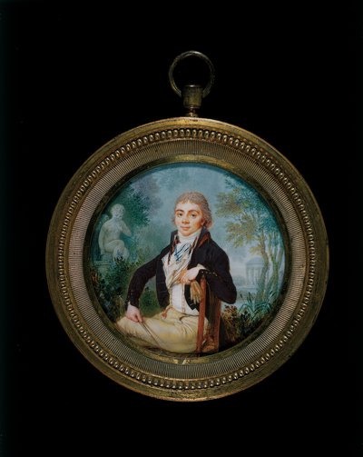 Portrait Miniature of a young Gentleman called Mr Videl, seated three-quarter length by Jean Baptiste Soyer
